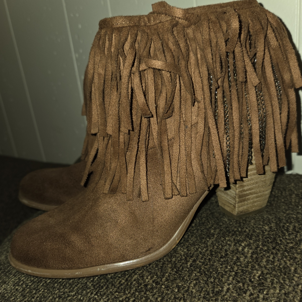Not Rated Brown Fringe Ankle Booties